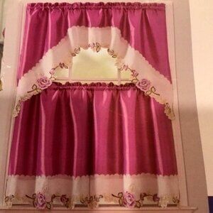 3PC Belinda Purple Embroidery Kitchen Curtain Set